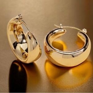 Anthropologie Chloe Minimalist Trendy Thick Gold Hoop Earrings nwt